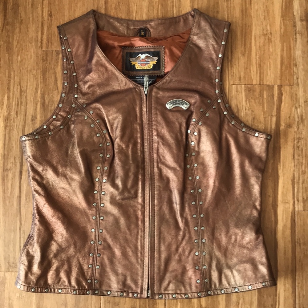 Harley Davidson copper leather studded vest womens Large